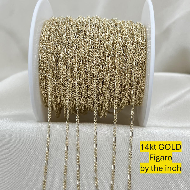 14kt Gold 1.5mm Figaro Chain by the inch