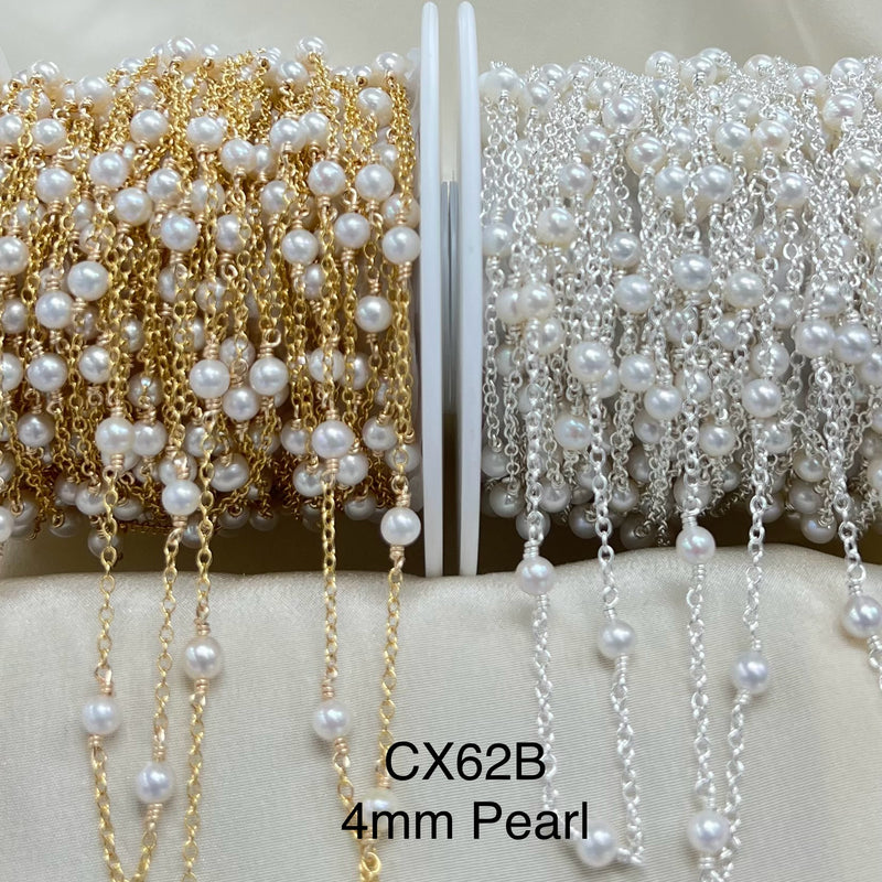 CX62B: 4mm 24ga Wire Wrapped Pearl Station Chain by the foot