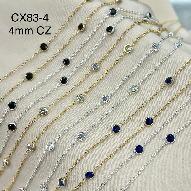 CX83 - 4mm CZ Bezel Station Chain by the foot