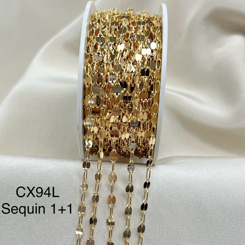 CX94L: 3.2mm Sequin + Paperclip (1+1) Chain by the foot