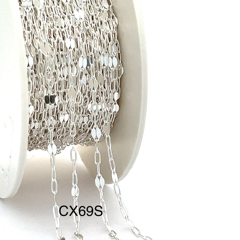 CX69S: Sequin + Paperclip Chain  - By the Foot