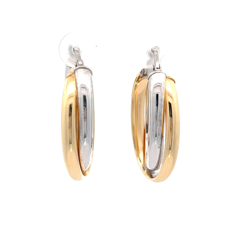 Oval Two Tone Hoops - Sterling Silver 5036