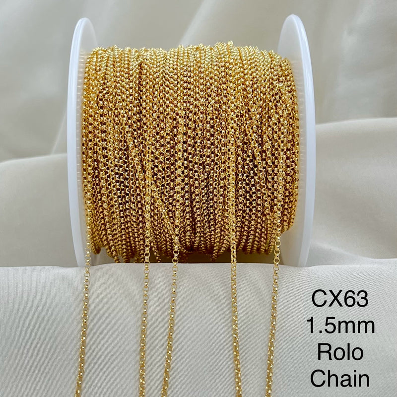 CX63: Rolo Chain - 1.5mm -  By the foot - 24GA JR