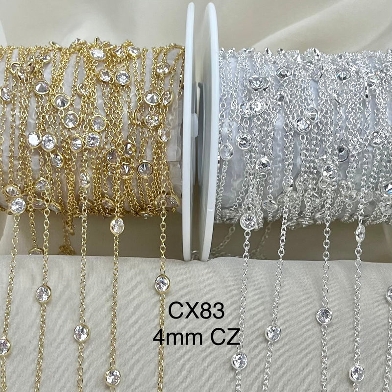 CX83 - 4mm CZ Bezel Station Chain by the foot