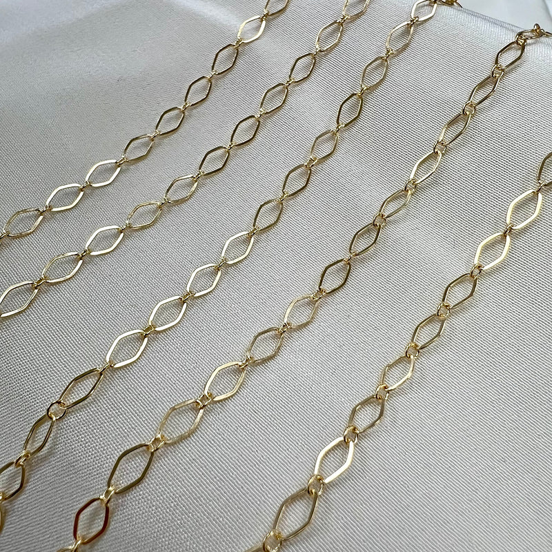 CX78: Alternating Diamond Flat Link Chain  -3mm wide - by the foot