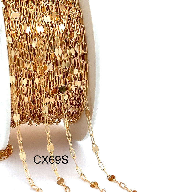 CX69S: Sequin + Paperclip Chain  - By the Foot