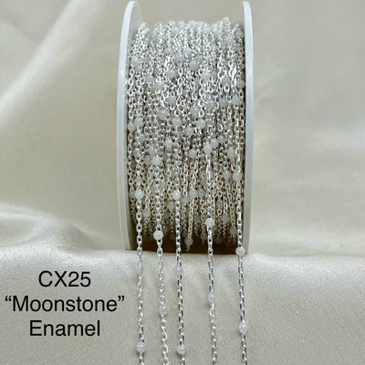 CX25: 15mm Space Transparent Enamel Satellite Chain by the foot (24GA Jump Ring)