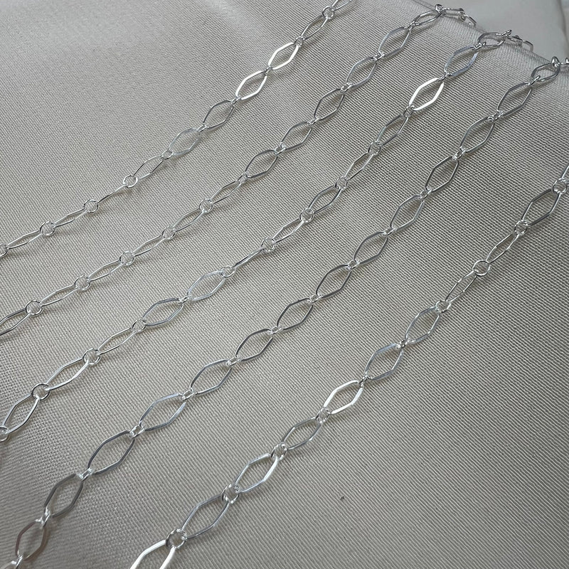 CX78: Alternating Diamond Flat Link Chain  -3mm wide - by the foot