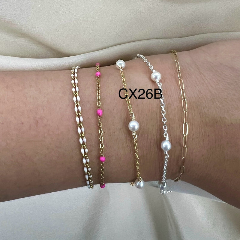 CX62B: 4mm 24ga Wire Wrapped Pearl Station Chain by the foot