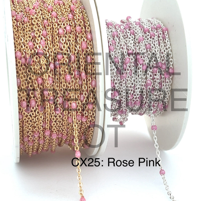 CX25: 15mm Space Transparent Enamel Satellite Chain by the foot (24GA Jump Ring)