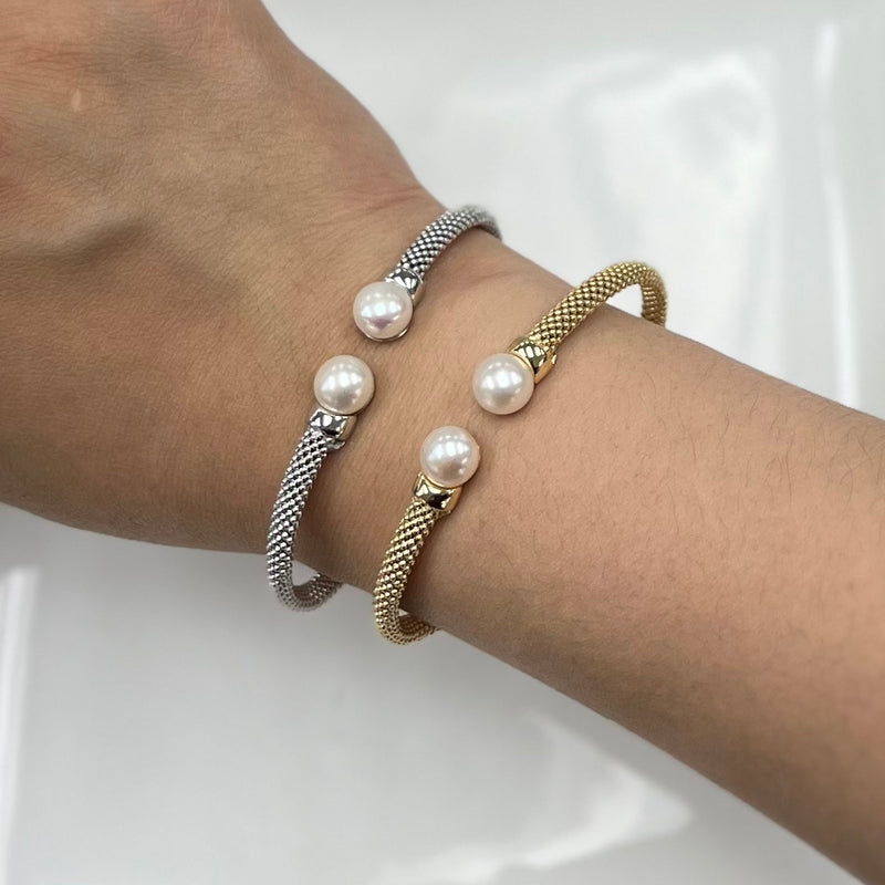 Freshwater Pearl Woven Cuff - Sterling Silver