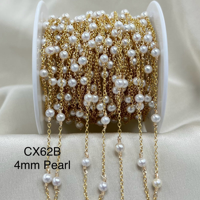 CX62B: 1" Space Wire Wrapped 4mm Pearl Station Chain by the foot