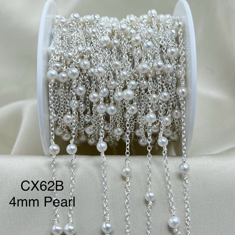 CX62B: 4mm 24ga Wire Wrapped Pearl Station Chain by the foot