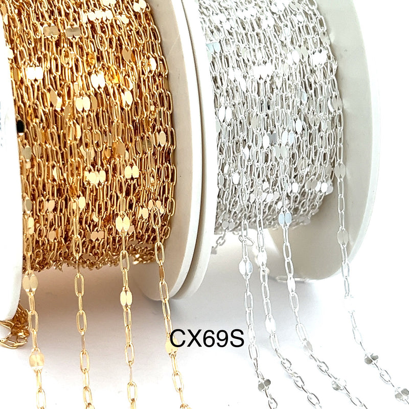 CX69S: Sequin + Paperclip Chain  - By the Foot