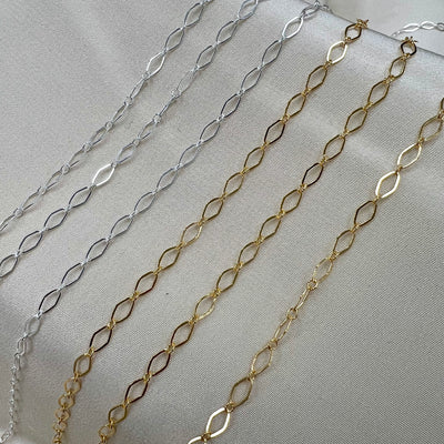 CX78: Alternating Diamond Flat Link Chain  -3mm wide - by the foot