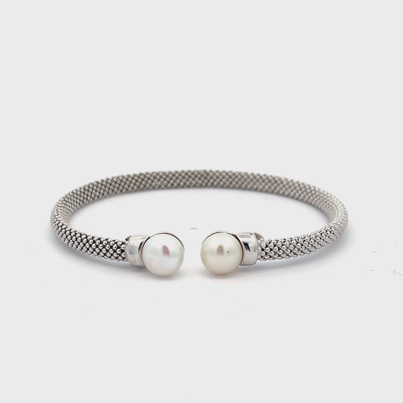 Freshwater Pearl Woven Cuff - Sterling Silver